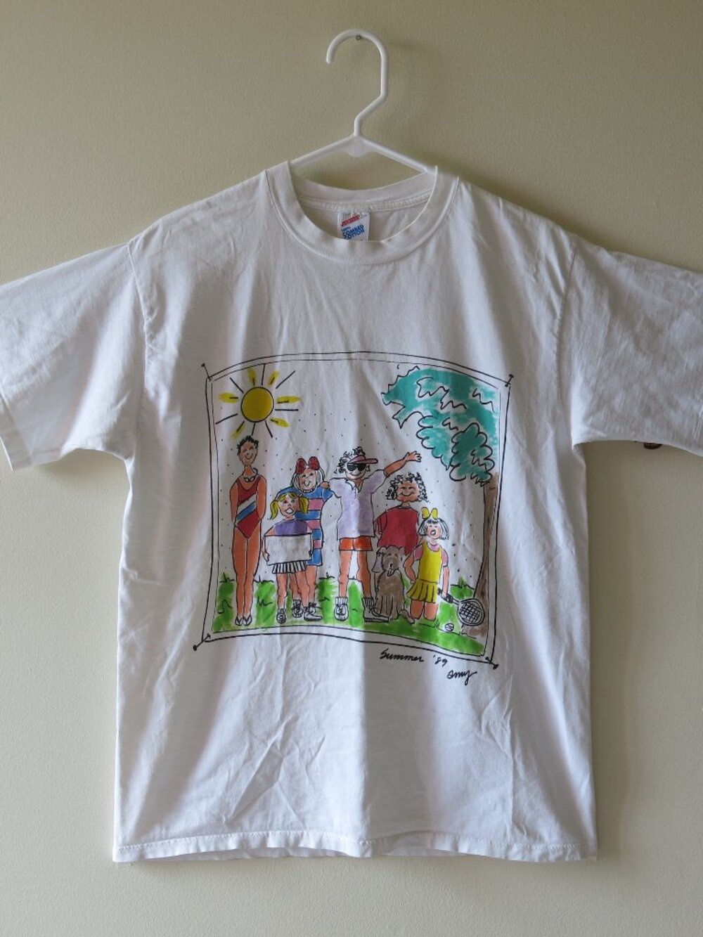 Vintage Summer'89 Happy Children Artwear Hand Drawing Style T-Shirt Sz L /fits M